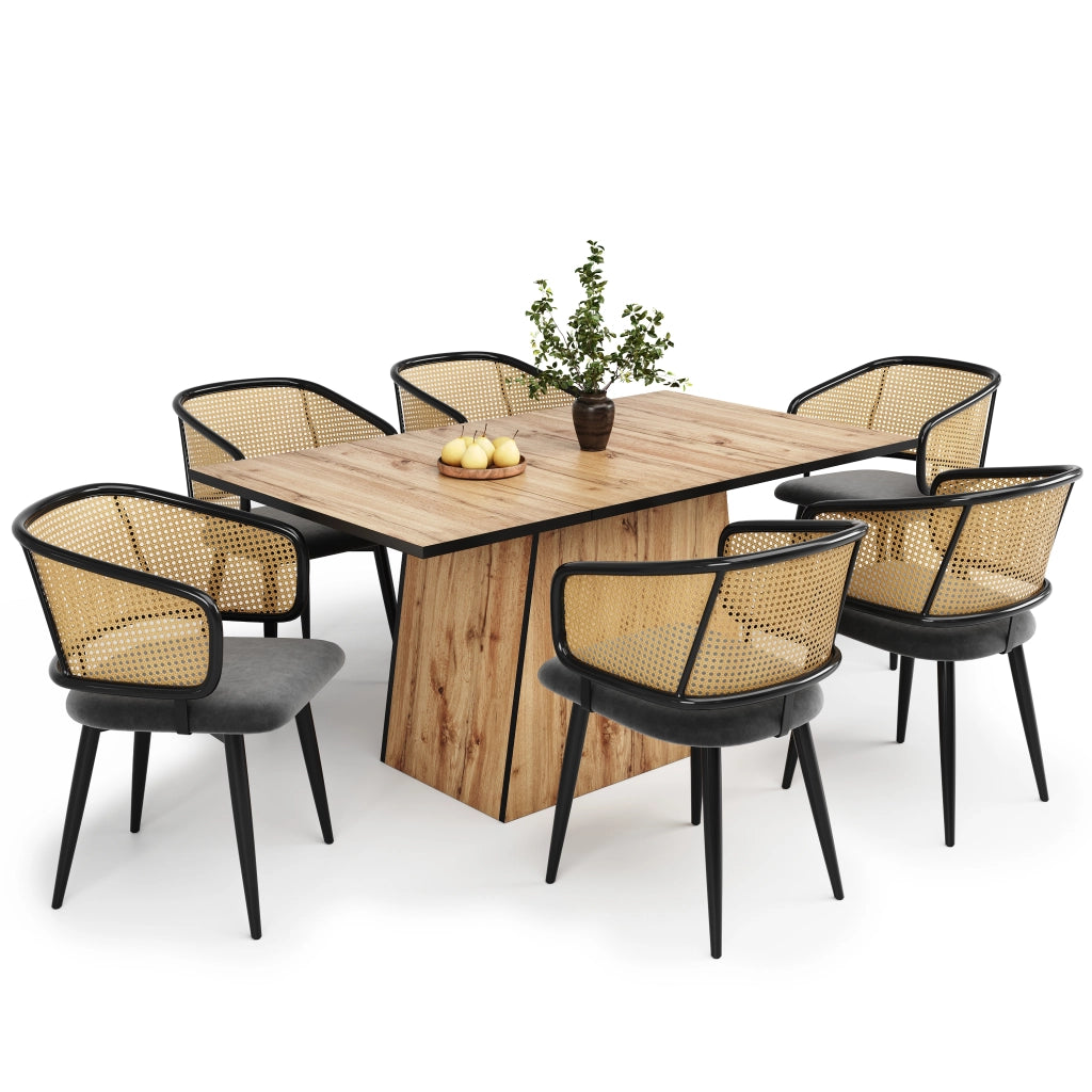 6 sedie da pranzo con schienale in rattan - Zephmum- Cuscino in velluto comodo e traspirante