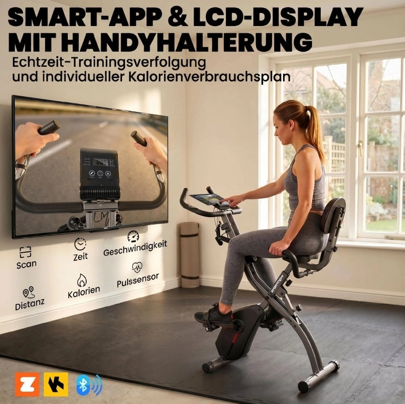 Cyclette pieghevole 3 in 1 con Bluetooth e fasce elastiche