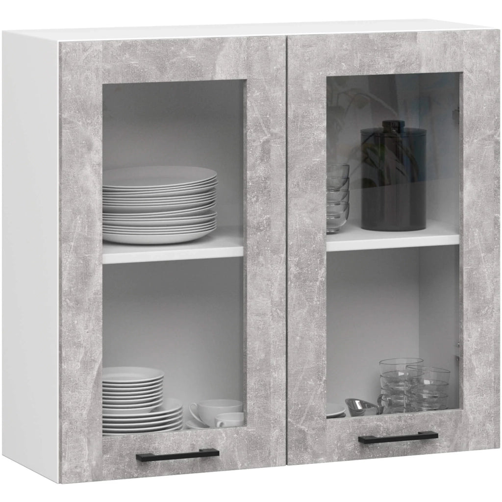 Vetrina da cucina sospesa AKORD OLIWIA Bianca 80 cm 2 porte inserto frontale Grigio Cemento 80x30,5x72 cm