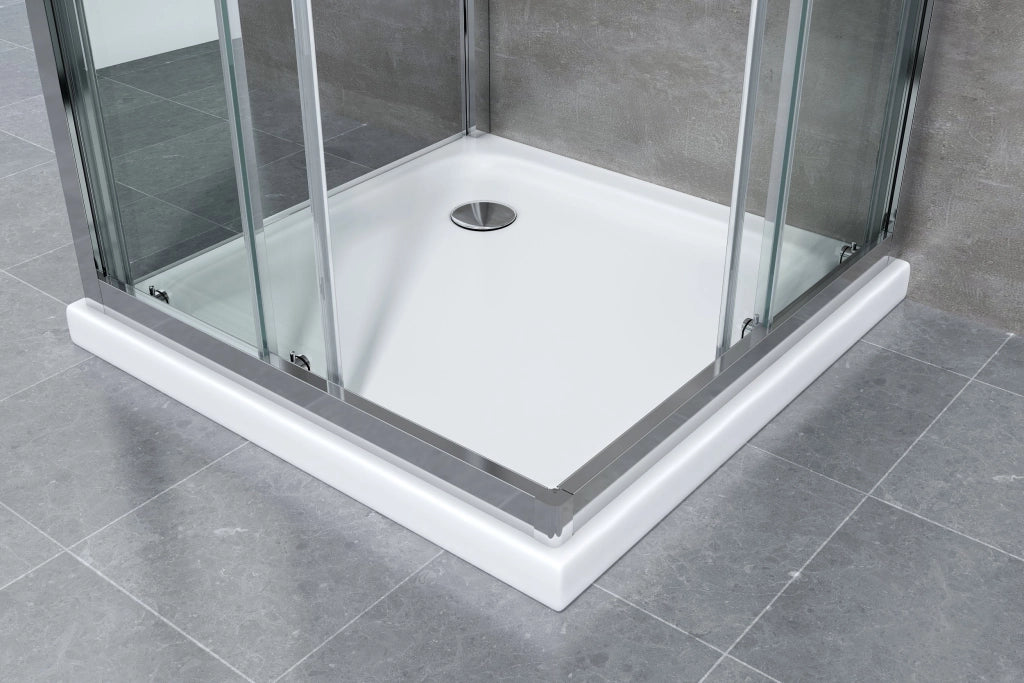 Box Cabina Doccia 3 Lati Vetro Fisso Laterale + Due Lati Scorrevoli Vetro 6 mm H 190 cm 75x90x75