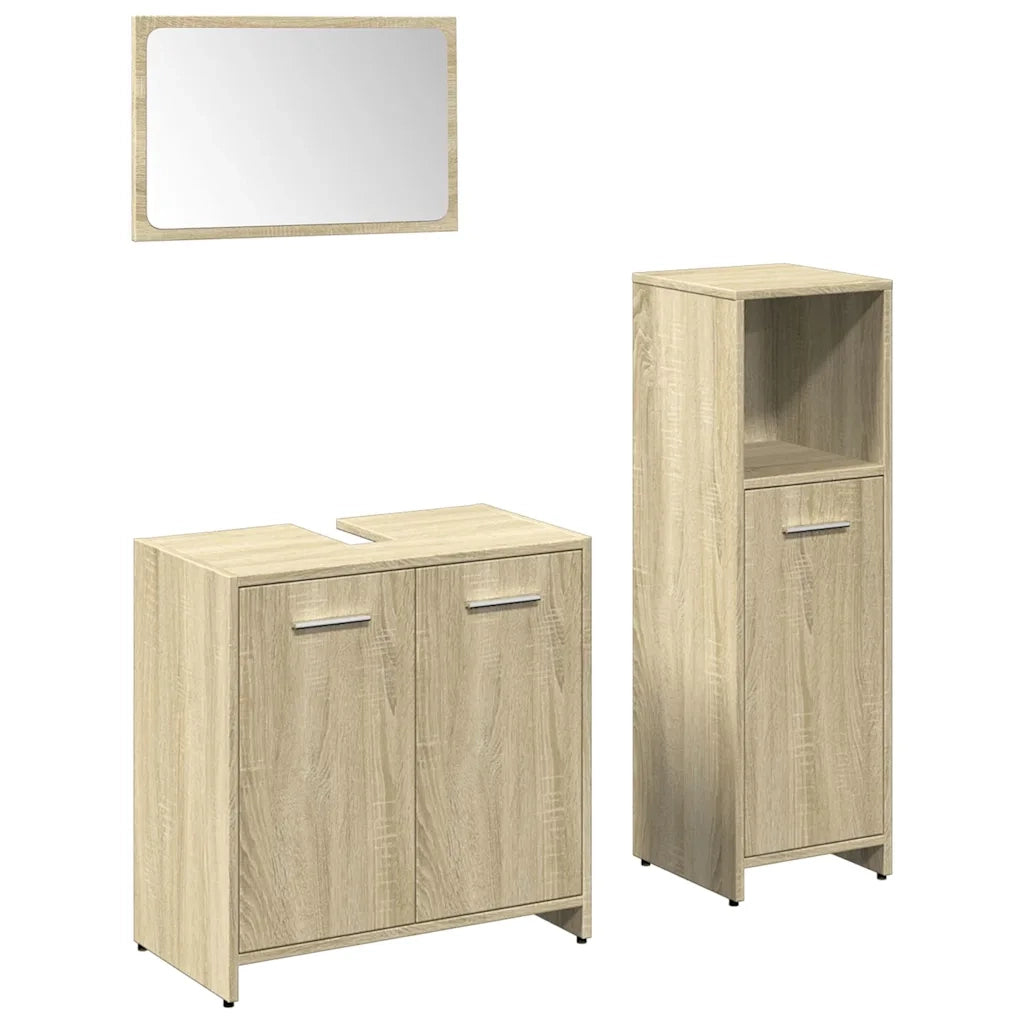 vidaXL Set Mobili da Bagno 3 pz Rovere Sonoma in Legno Multistrato