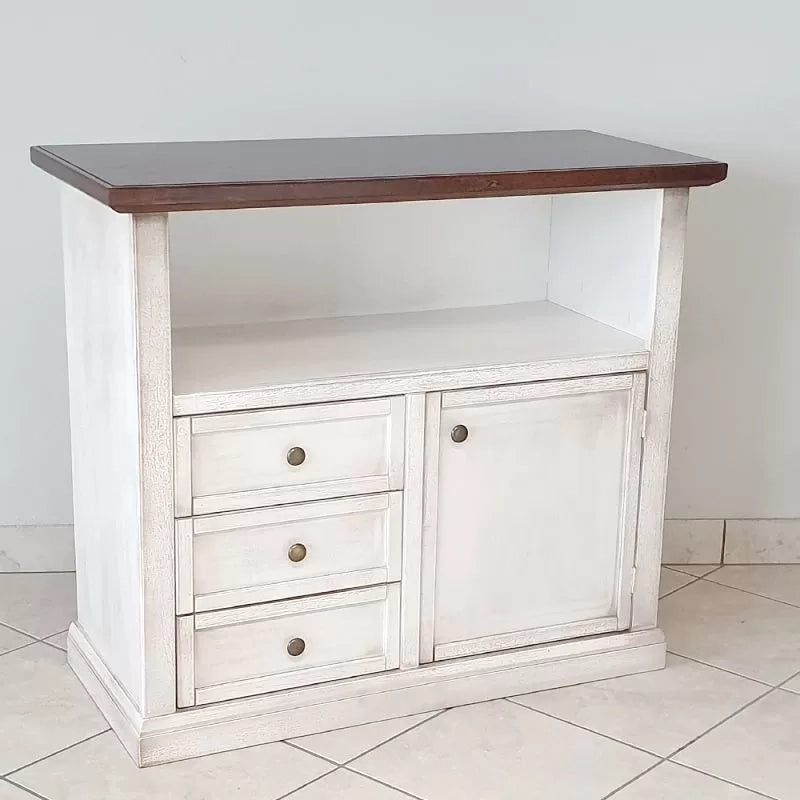 Porta tv 1 anta 3 cassetti legno shabby bianco anticato noce 84x40x75 - Mobili 2G