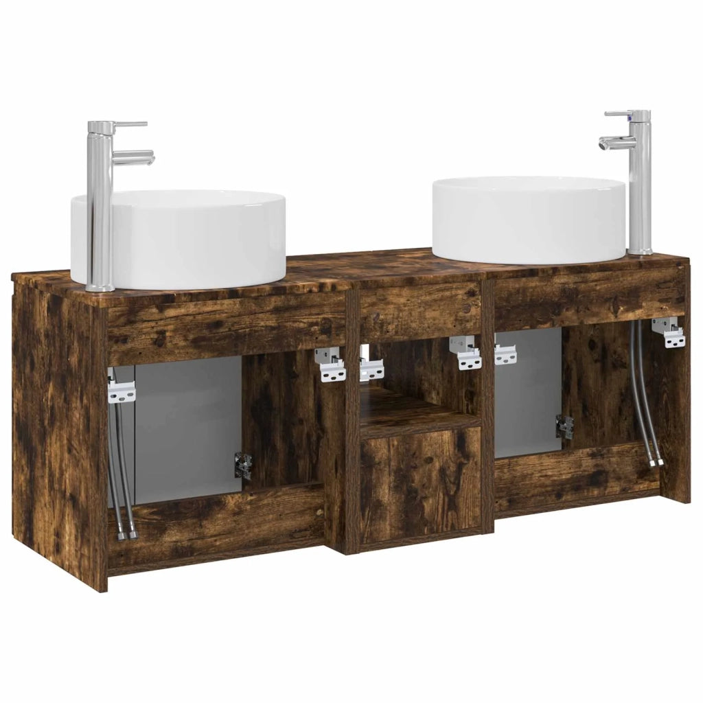 Set di Armadi da Bagno 3 pz Rovere Fumo 49,5 x 44,5 x 65,5 cm 3405742