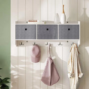 Pannello per parete per la conservazione di oggetti, con cassetti, maniglie e grucce in stile moderno, realizzato in legno, per ingresso, soggiorno o salotto, dimensioni 98 x 40 x 22 cm, colore bianco.