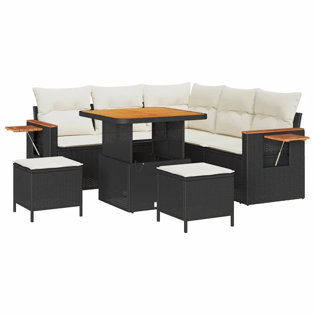 Set Divano da Giardino con cuscino 8 pcs Nero e Crema