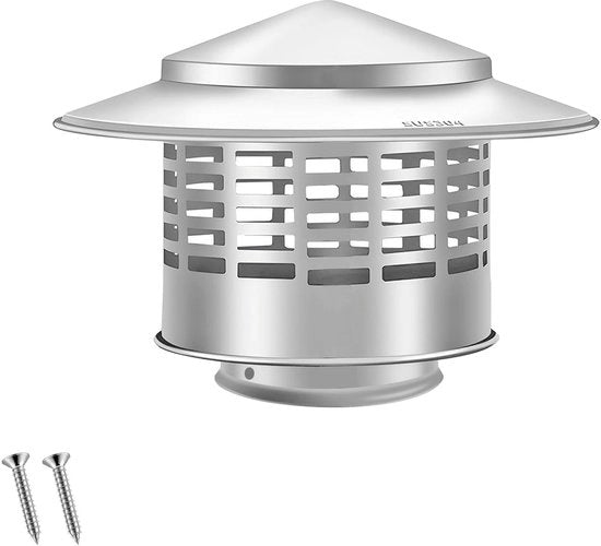 Capo di scarico in acciaio inossidabile - Protezione per tubo di scarico - 185 mm x 105 mm - Capo di scarico di ventilazione