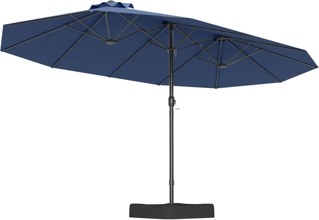 Ombrellone da Giardino Doppio 264x451cm, Ombrellone Rettangolare Anti UV con Manovella e Base, Parasole da Esterno Pieghevole per Balcone, Patio, Piscina, Terrazza, Bar, Cortile
