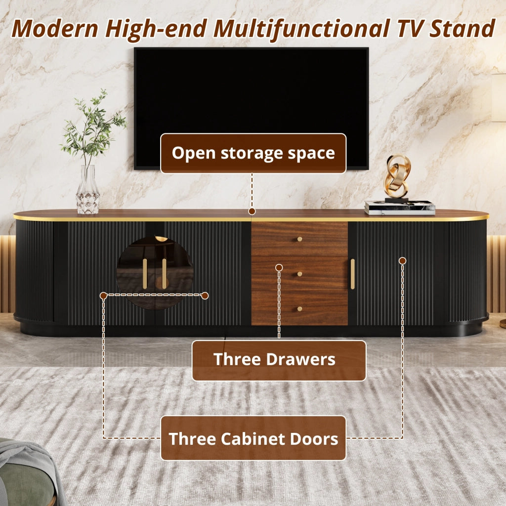 Mobile TV, ante in vetro marrone, in MDF, maniglie in metallo, finitura effetto legno, nero e marrone