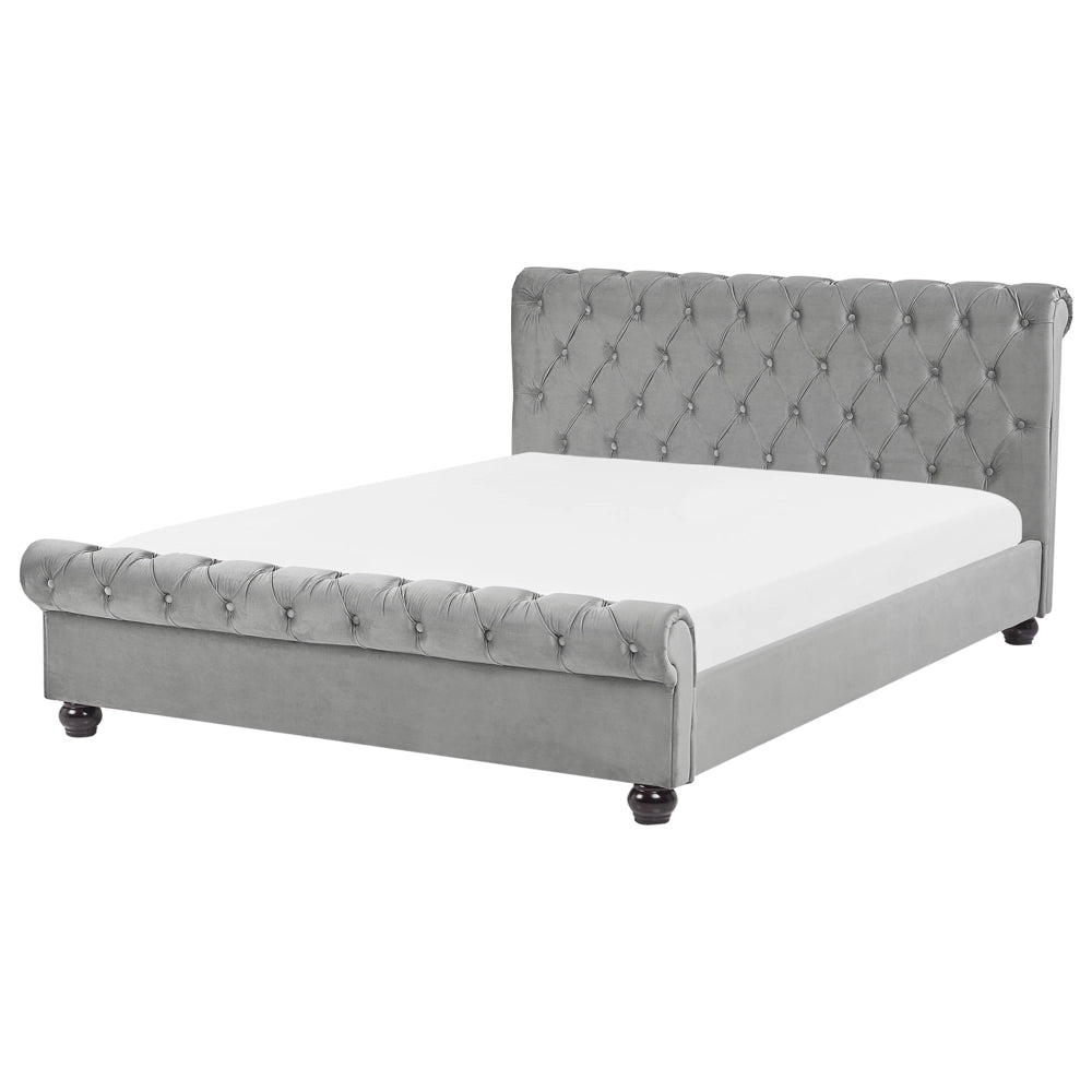 Letto ad acqua in velluto grigio chiaro 140 x 200 cm con testiera trapuntata stile glamour