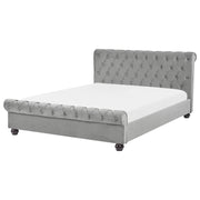 Letto ad acqua in velluto grigio chiaro 140 x 200 cm con testiera trapuntata stile glamour