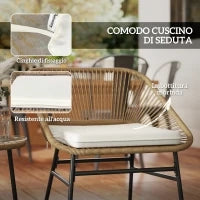 Set da Giardino 3 Pezzi in Rattan PE e Acciaio con 2 Sedie con Cuscini e Tavolino Rotondo, Multicolore