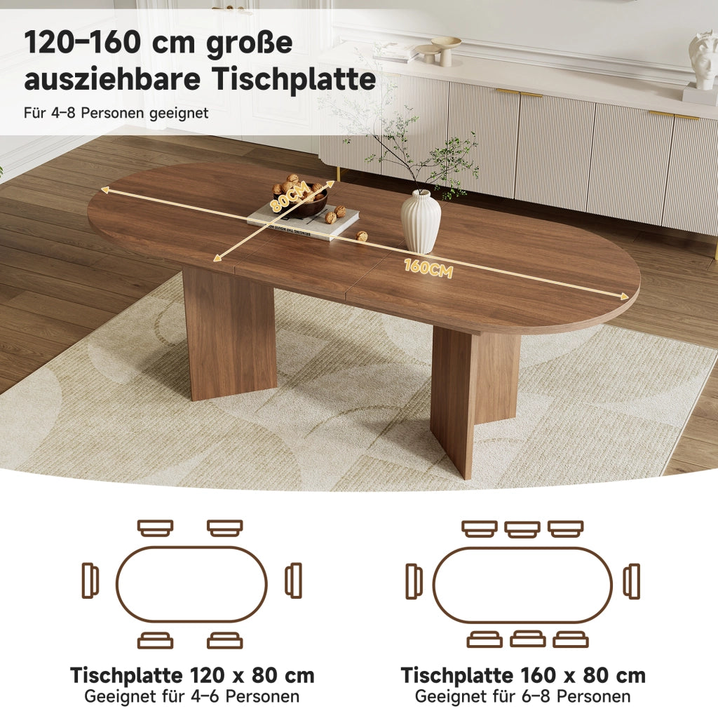 Tavolo da pranzo allungabile per 4-8 persone con piano da 18 mm, angoli arrotondati, per sala da pranzo, in MDF, noce
