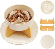 Ciotola per alimentazione per gatti e piccoli cani con superficie anti-slip in ceramica e base in bambù – Ciotola per alimentazione lenta per cani e gatti. [Inclusa ciotola per cibo secco]