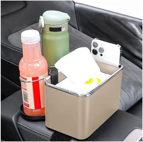 Organizzatore multifunzionale per auto - Beker holder - Supporto auto con armrest - In acciaio inossidabile - 18 x 11,5 x 11 cm - Nero/Bianco Beige - Organizzatore auto