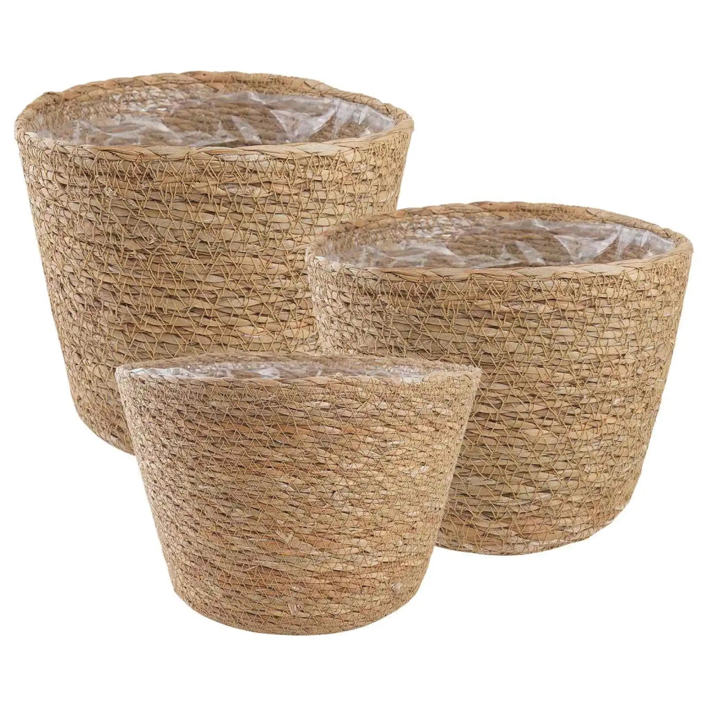 Cesti per piante in erba marina 3 pcs Naturale Ø26 x 19 cm