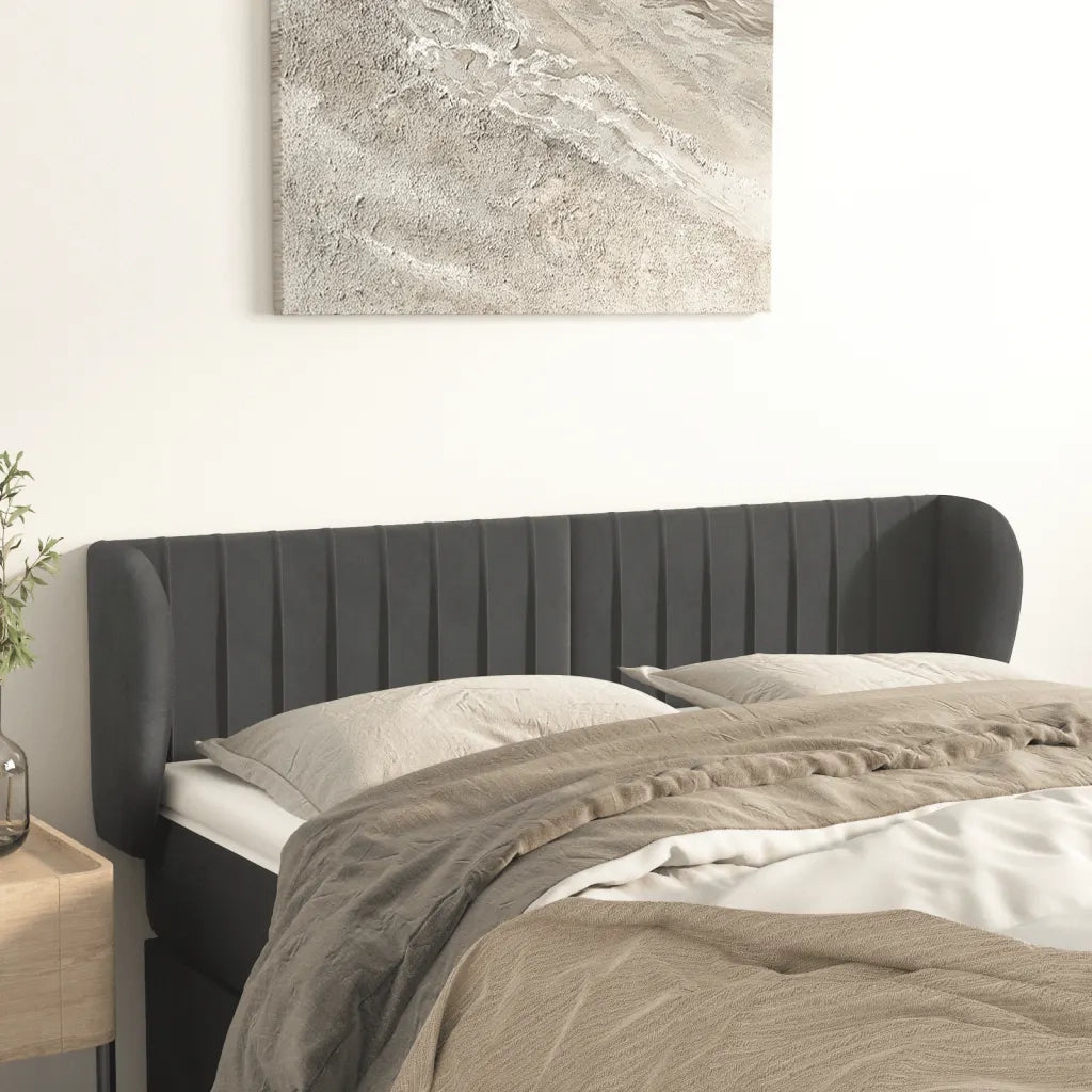 Testiera | Testata ad Orecchio Grigio Scuro 147x23x78/88 cm in Velluto