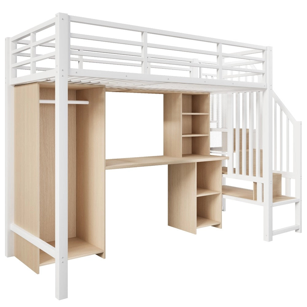 Letto a Soppalco con Armadio e Scrivania ¨C Xylo ¨C Struttura in Metallo Bianco 90x200