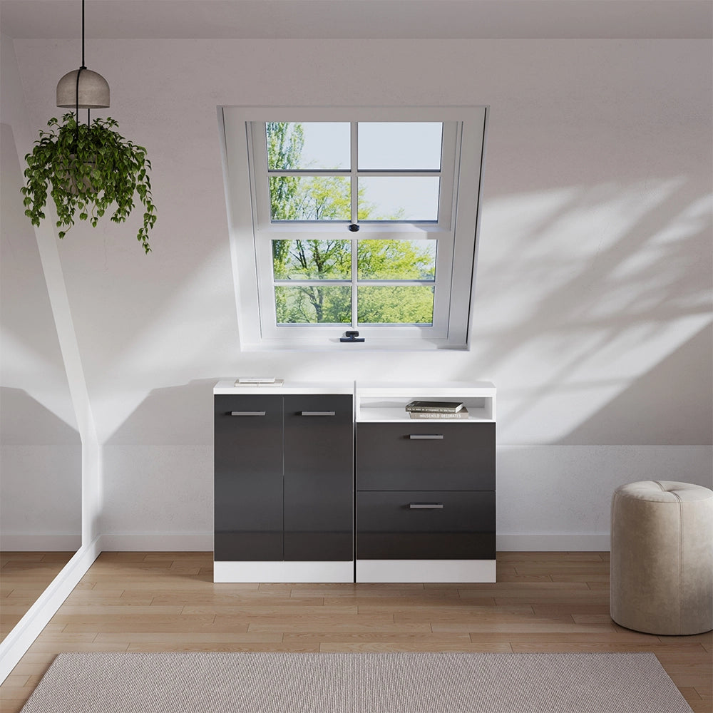 Set di mobili sottotetto Rion Antracite lucido/Bianco 120 cm Set di 2 carcasse armadio profondità 60 cm Vicco