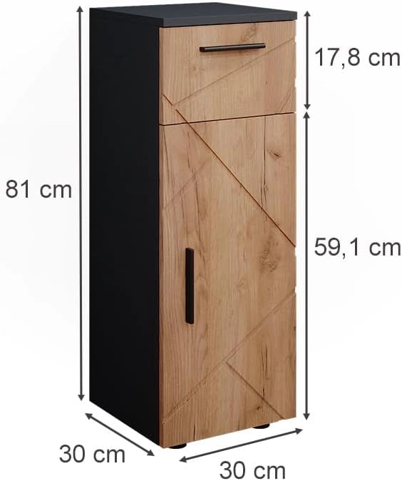 Mobiletto bagno Irma, Quercia dorata/antracite, 30 x 81 cm, per la conservazione in bagno, abbinabile alla serie Irma