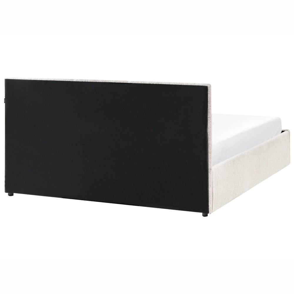Letto ottomano bianco sporco bouclé 160x200 cm con testiera sollevabile e base a doghe Design moderno