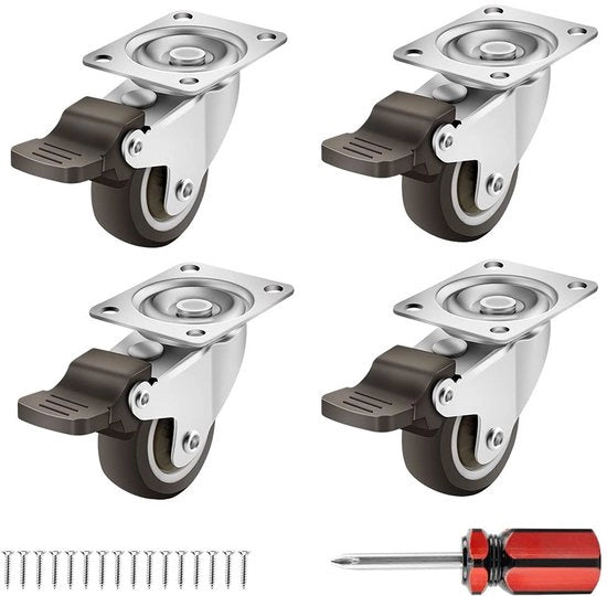 Ruote per mobili con freni, ruote inclinabili, 4-pack, 32 mm ruote di trasporto con blocco di sicurezza, ruote silenziose, robuste per uso domestico e ufficio