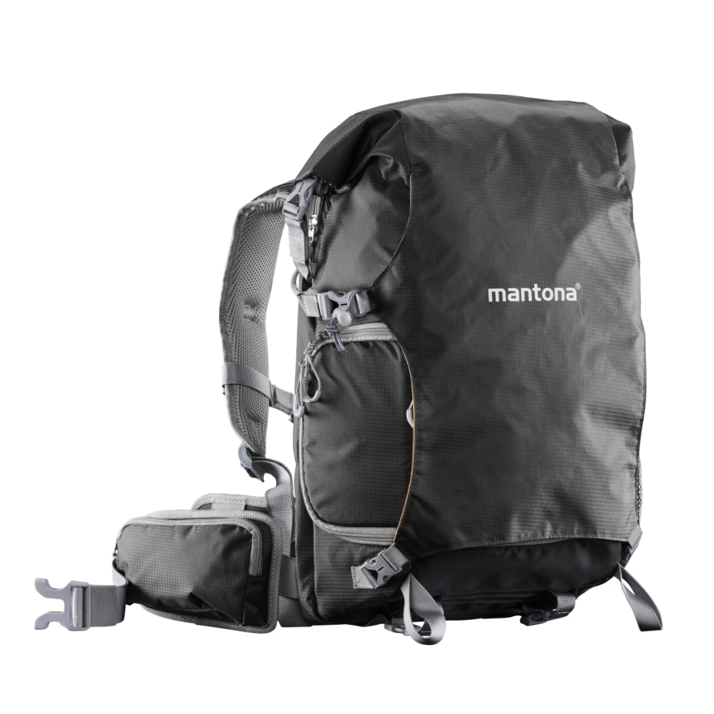Mantona ElementsPro 30 Zaino per esterni (incl. cintura anca staccabile e copertura antipioggia, adatto a fotocamere DSLR o a sistema) nero, 480mm, 20586