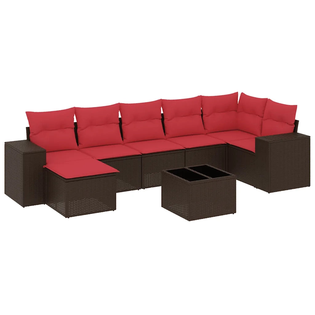 Set Divani da Giardino 8 pz con Cuscini Marrone in Polyrattan 3222893