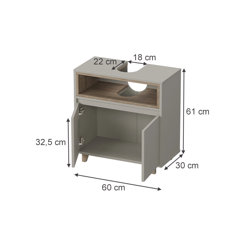 Vicco Mobile sottolavabo per bagno Greige/Rovere 60 x 61 cm con 2 porte