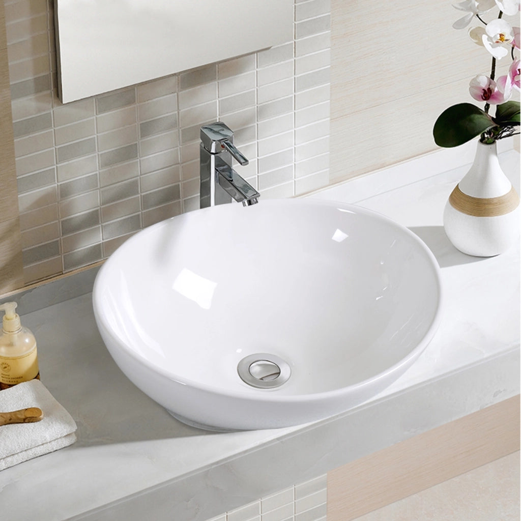 Lavabo ovale in ceramica e mobiletto portaoggetti da bagno, Lavandino di forma ovale e mobiletto da pavimento per bagno-Mobili da bagno