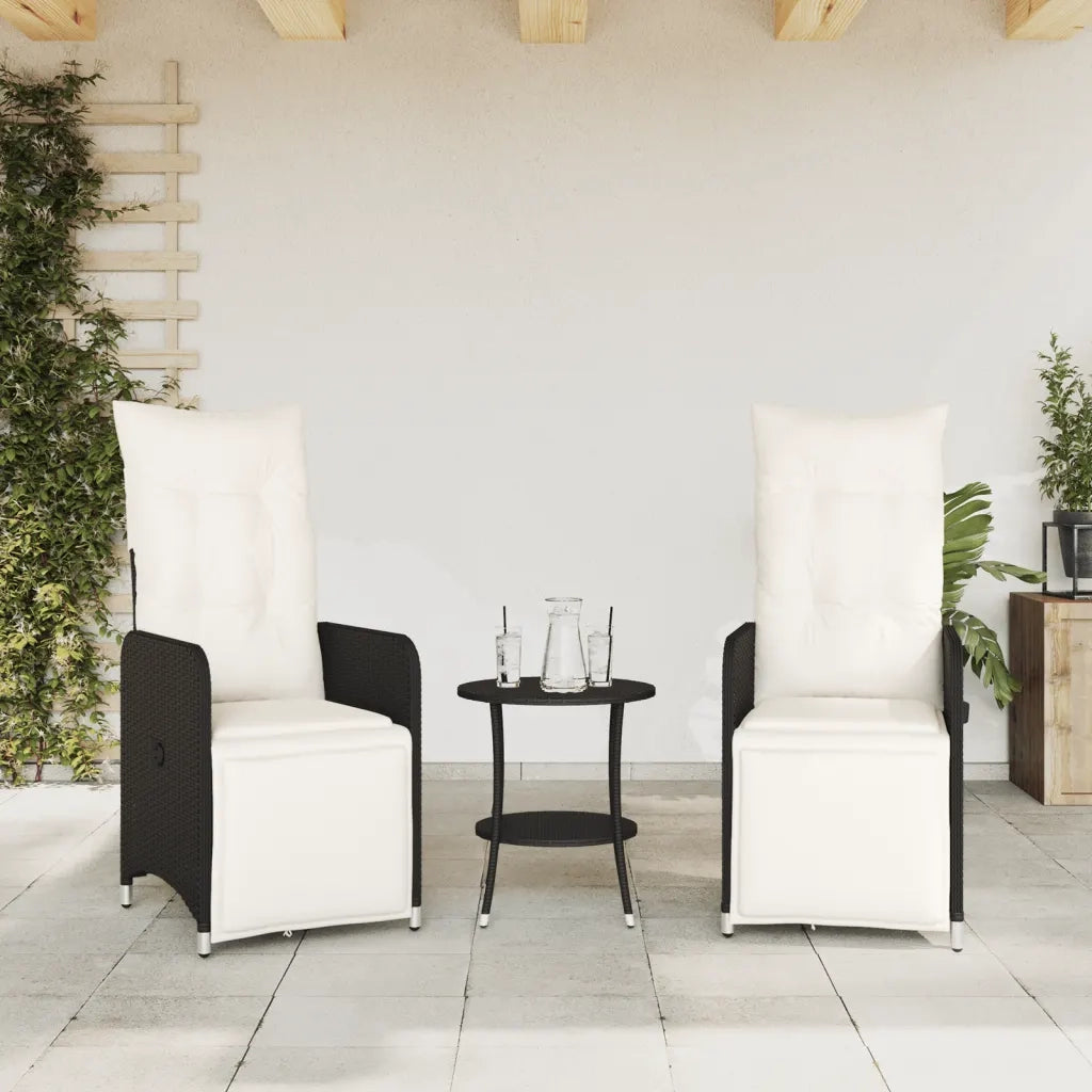 Sedie Reclinabili da Giardino 2 pz con Cuscini Nero Polyrattan 365700