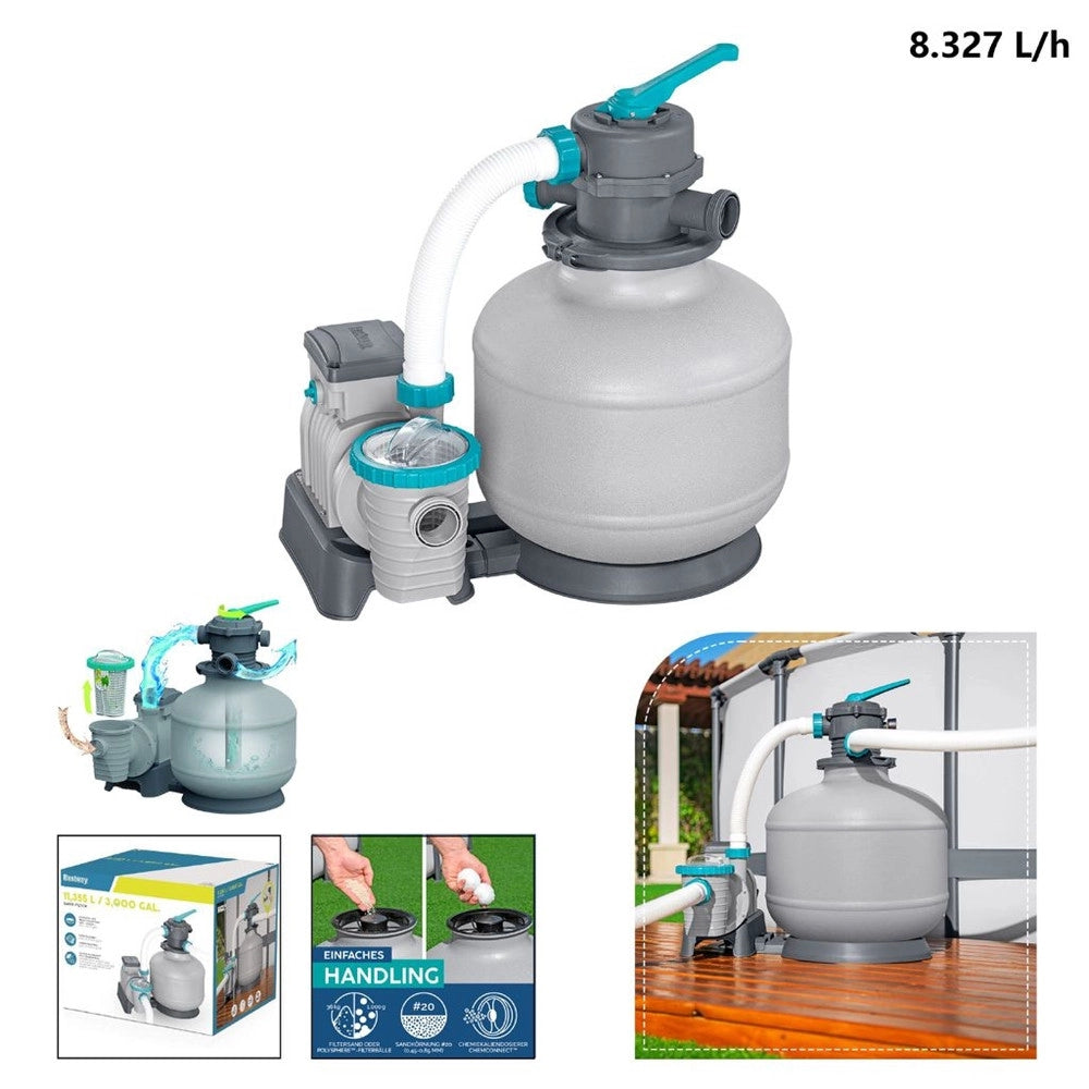 Trade Shop - Pompa Sistema Di Filtraggio A Sabbia Con Timer Manometro 8.327l/h Piscine Fuori Terra 58499 -