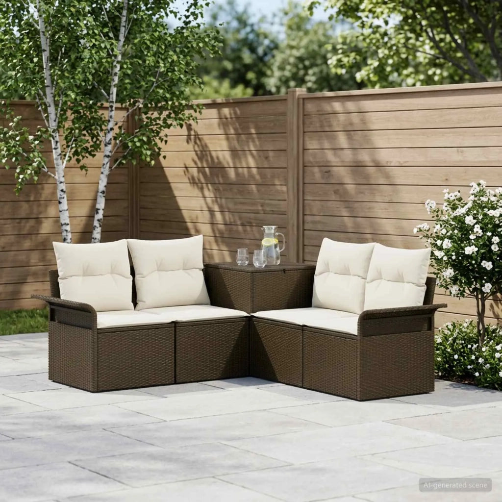 Set di divani 5 pz Marrone e Bianco Crema 3447736