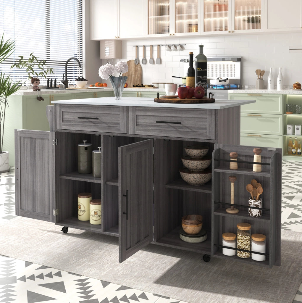 Carrello da cucina estensibile con ruote e vani, grigio/bianco