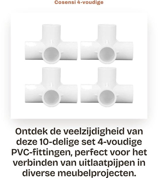 Fitting in PVC - 10 pezzi - Connettore a 4 vie - Gomito in plastica - 25 mm - Canale di scarico - Set per mobili - Bianco
