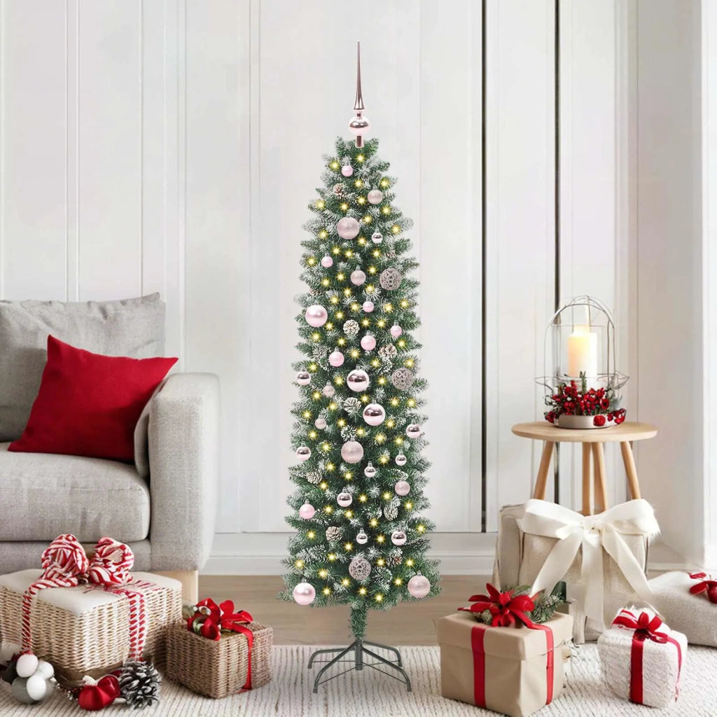 Albero di Natale Artificiale Sottile Verde e Bianco 150 cm