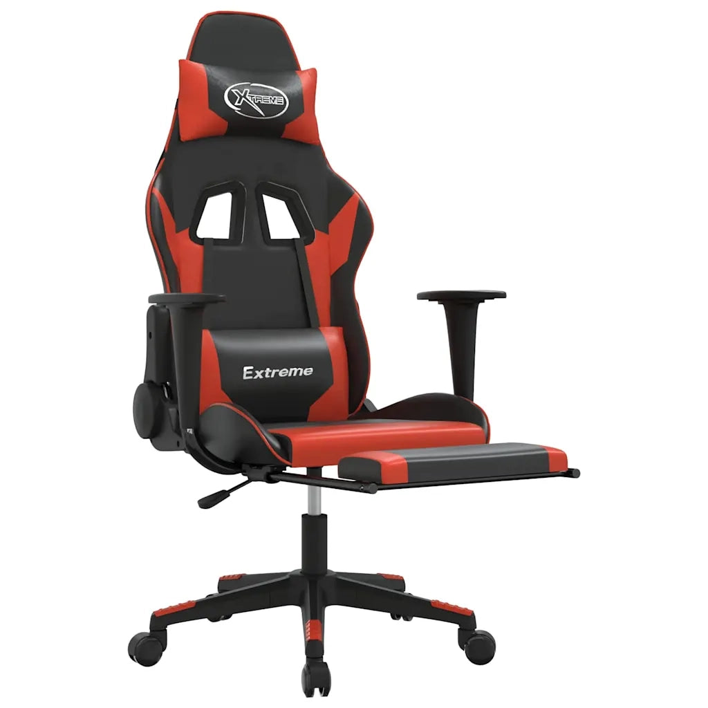 Sedia da Gaming | Sedia da e-sports Massaggio Poggiapiedi Nero e Rosso Similpelle