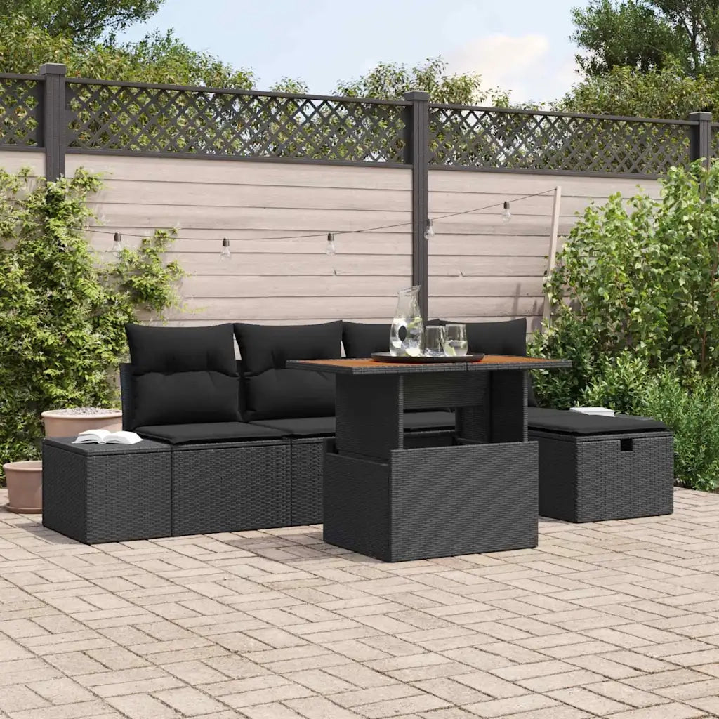 Set Divano da Giardino con cuscino 6 pcs Nero polyrattan