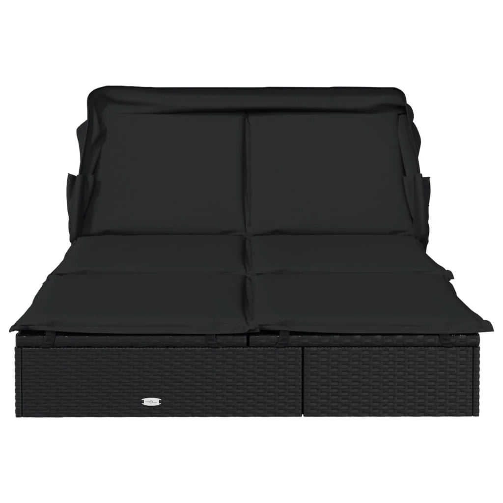 Lettino prendisole chaise longue a 2 posti con tettuccio pieghevole 213 x 118 x 97 cm nero 02_0012189