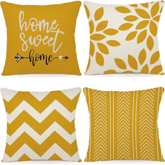 Set di cuscini per divano decorativi da 4 pezzi per interni e esterni - 45x45 cm - Giallo