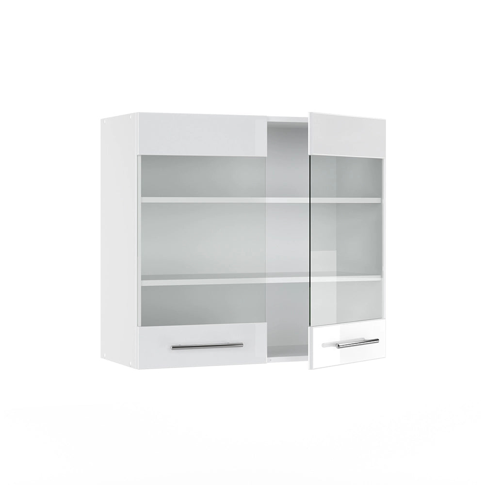 Vicco Mobile da cucina in vetro Bianco lucido 80 cm