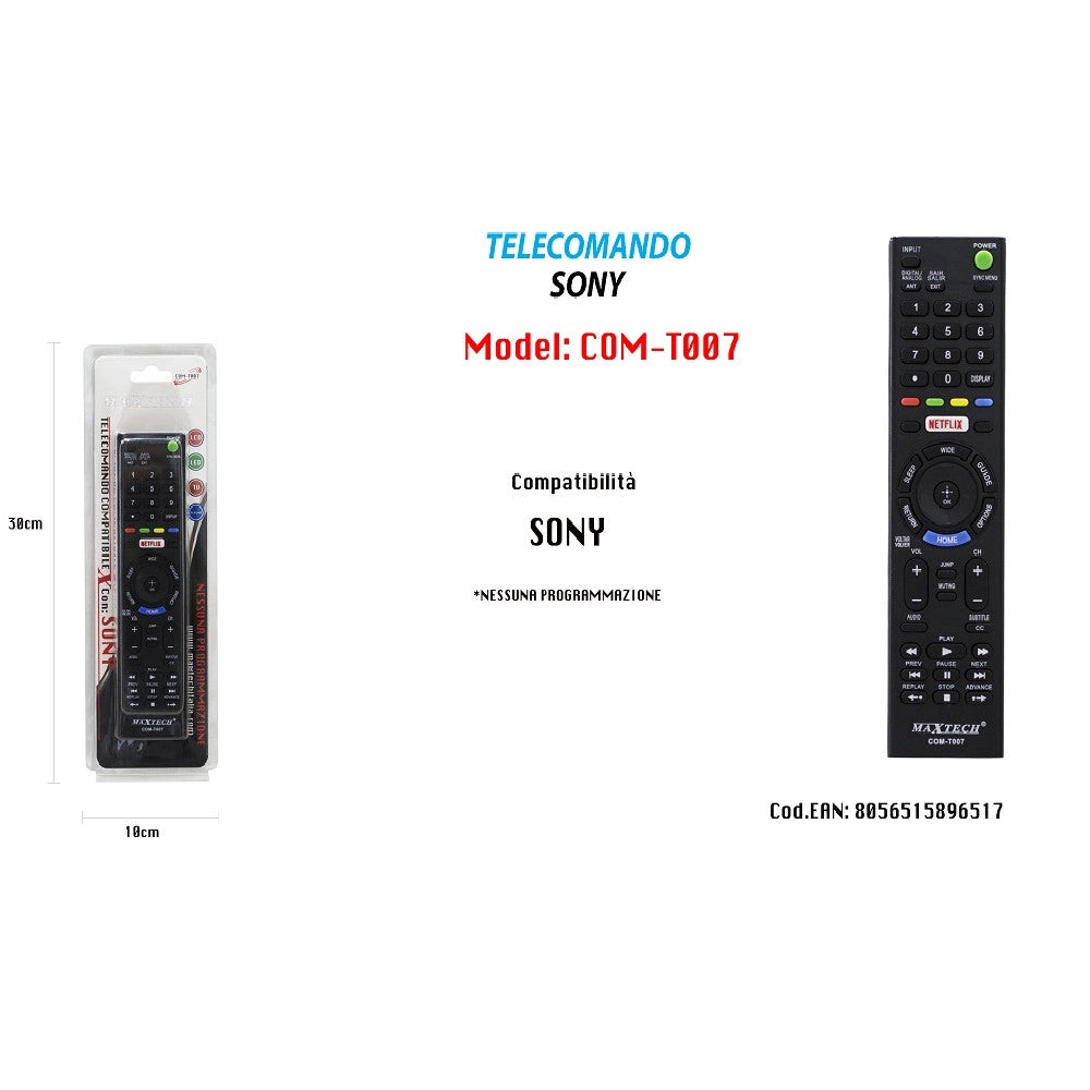 Trade Shop - Telecomando Compatibile Con Sony Lcd Led Nessuna Pragrammazione Serietv Com-t007 -