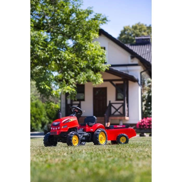 FALK - 2046AB - Trattore a pedali Red X Trattore con capote apribile e rimorchio incluso