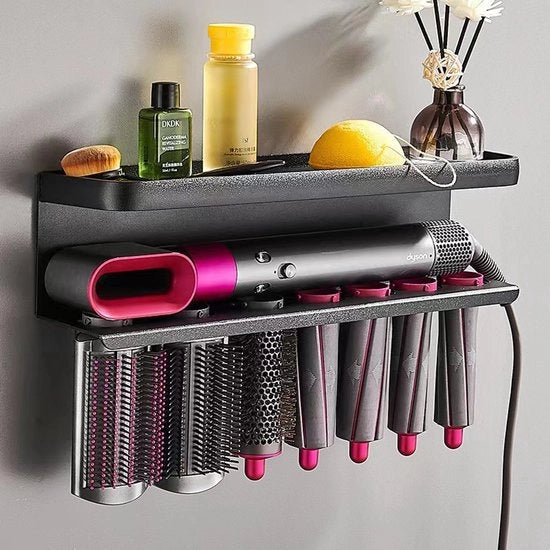 Adatto per Dyson Airwrap — Scaffale di stoccaggio / Supporto a parete — Supporto per asciugacapelli — Per la zona bagno — Installazione senza forare