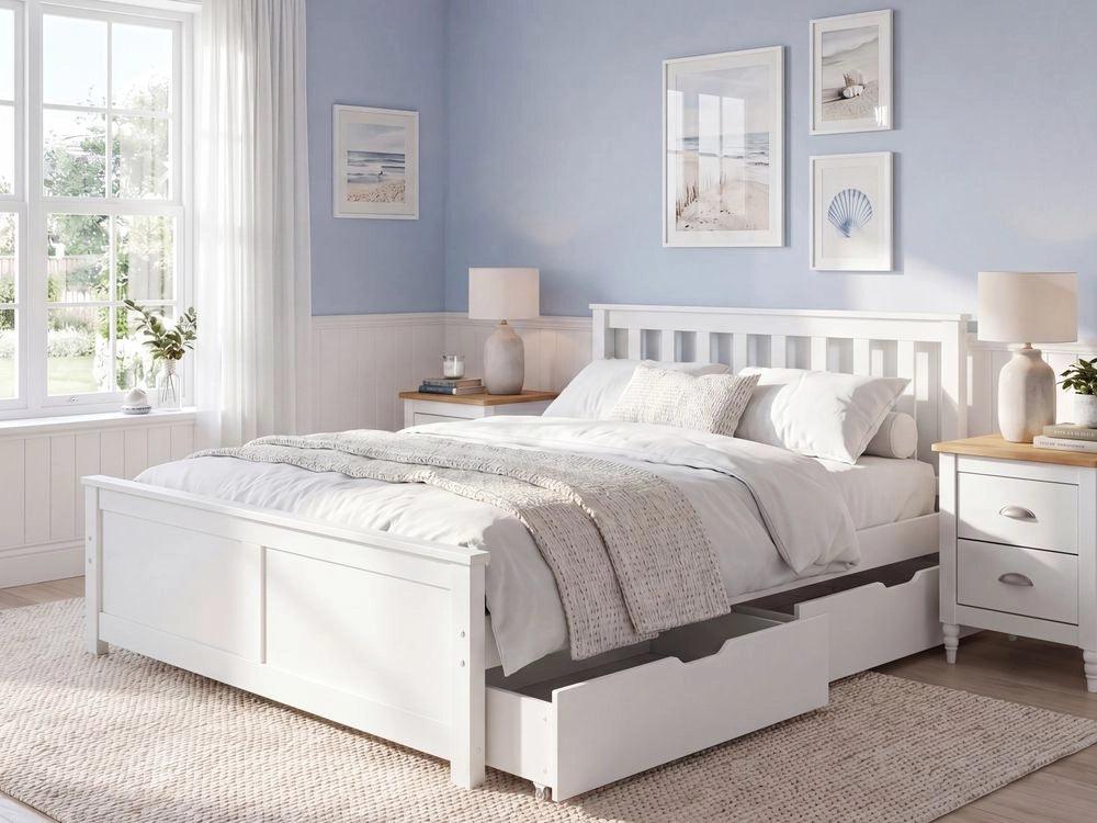 Letto con rete bianca in MDF di pino, con 2 cassetti, testiera minimalista, 120 x 200 cm
