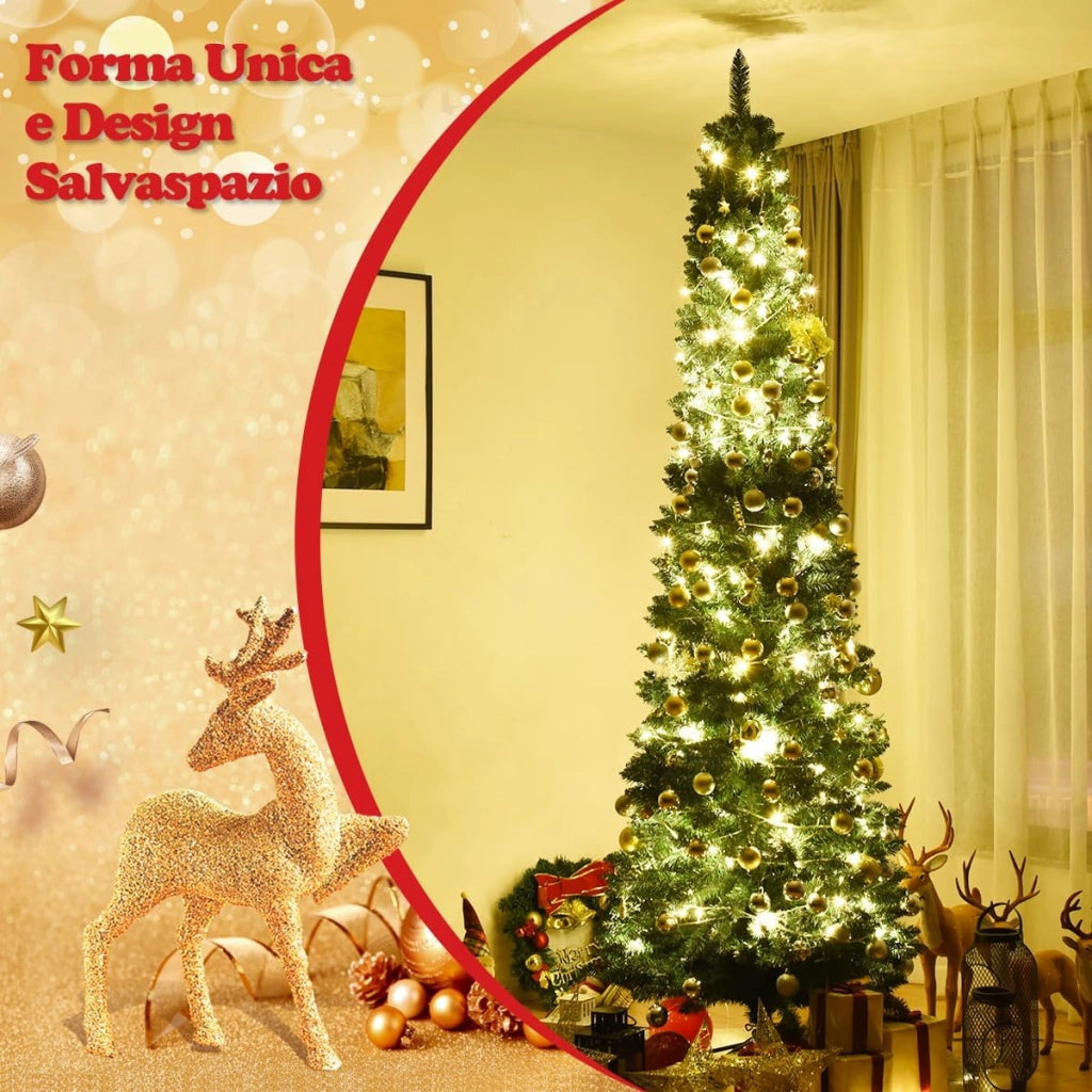 Albero di Natale Slim 150/180/210/240/270 cm, Albero di Natale Artificiale con 220/400/700/1000/1500 Rami e Base in Metallo, Decorazioni Natalizie per Casa e Negozio (270 CM)