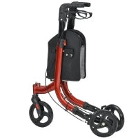 Deambulatore ad Altezza Regolabile con 3 Ruote e Tasca Portaoggetti, in Alluminio, 68x68x86.5-99 cm, Rosso