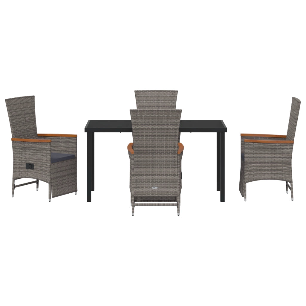 Set da pranzo da giardino 5 pezzi con cuscini Grigio Polyrattan