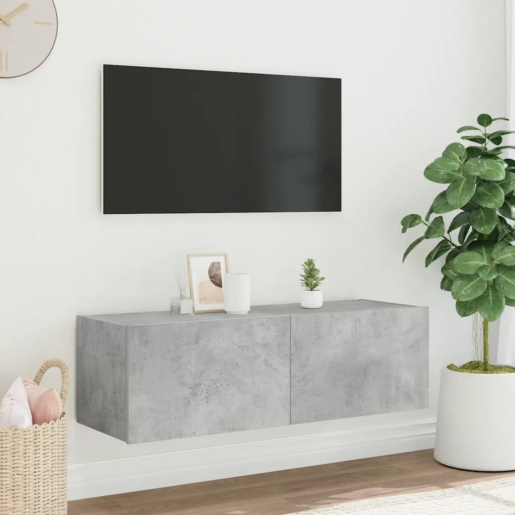 Mobile TV a Parete con Luci LED Grigio Cemento 100x35x31 cm 837298