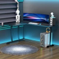 Scrivania Angolare per Gaming e Ufficio con Gancio per Cuffie e Porta Tazza, 168x109x78cm, Nero
