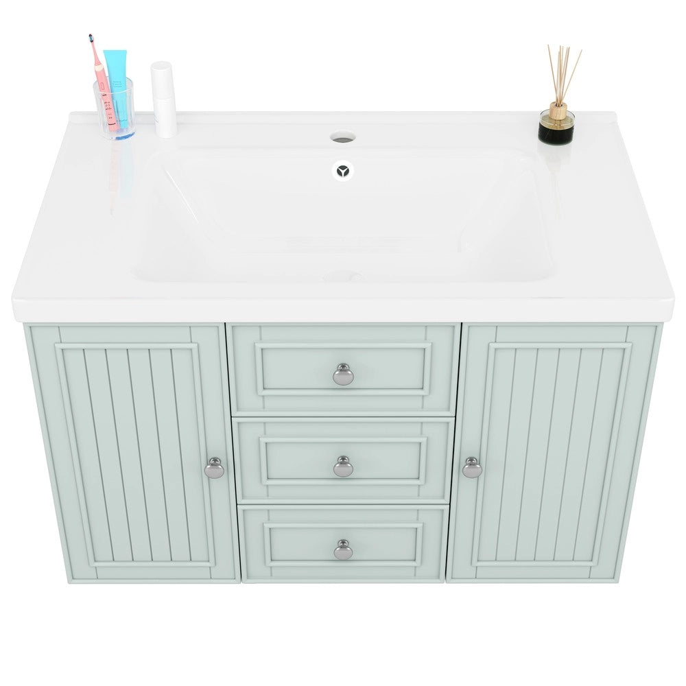 Mobile Sottolavabo Bagno con 3 Cassetti Sospeso ¨C Xylo ¨C Verde 78.5x46x46.8cm
